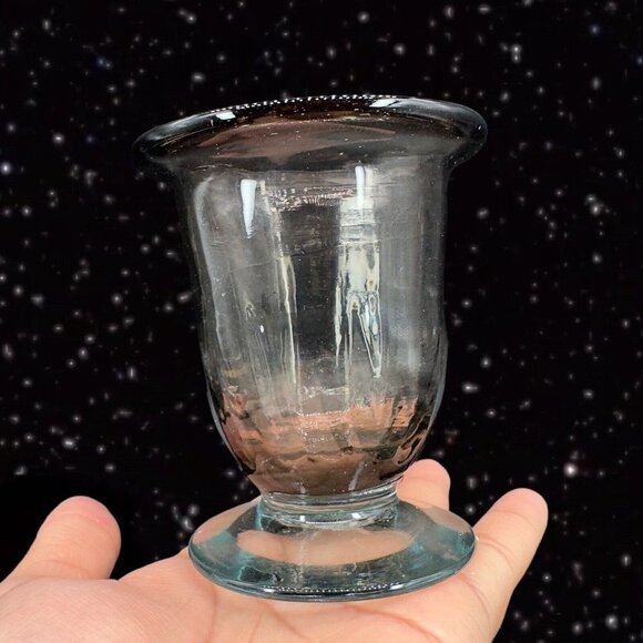 Hand Blown Art Glass Vase Bowl With Applied Base Clear Smokey Gray Black 4”T - Picture 2 of 15